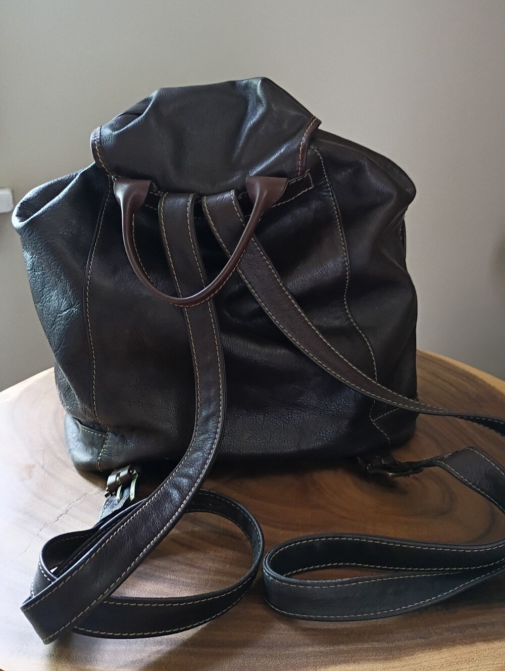 Sundance Living Catalog Italian Leather Tinley Backpack Zipper Buckle Brown - Picture 3 of 13